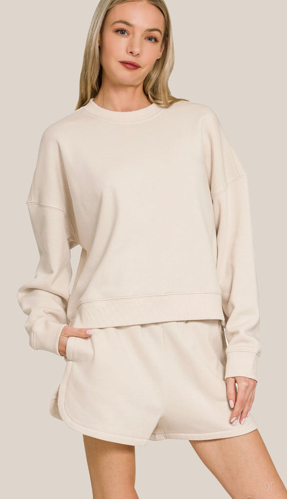 Taylor Fleece Sweatshirt & Short Set- Ocean Blue