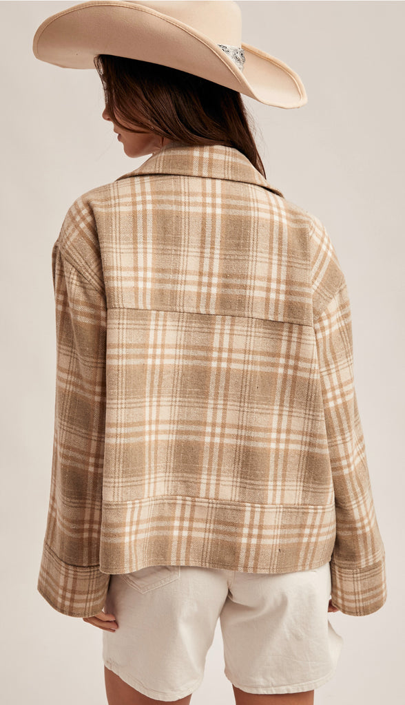 Celeste Plaid Button Down Jacket- Taupe