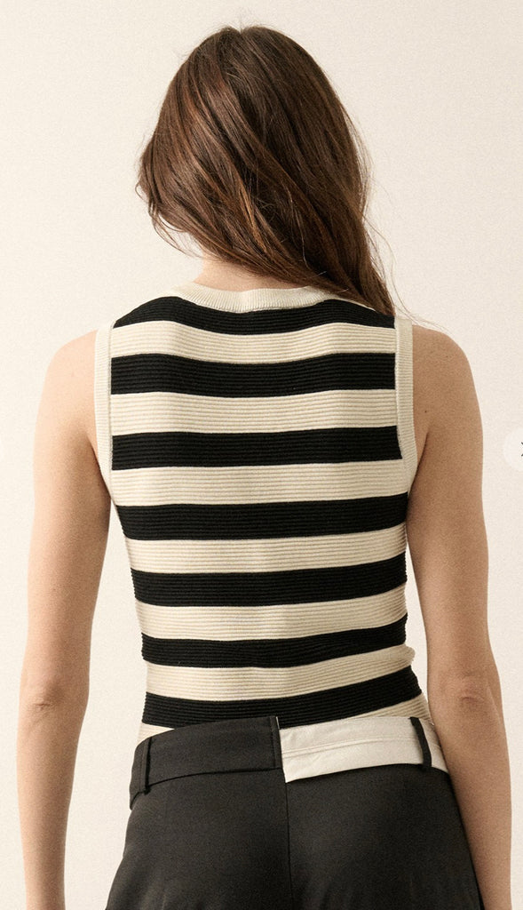 Shaper Fit Stripe Tank- Blue/Cream
