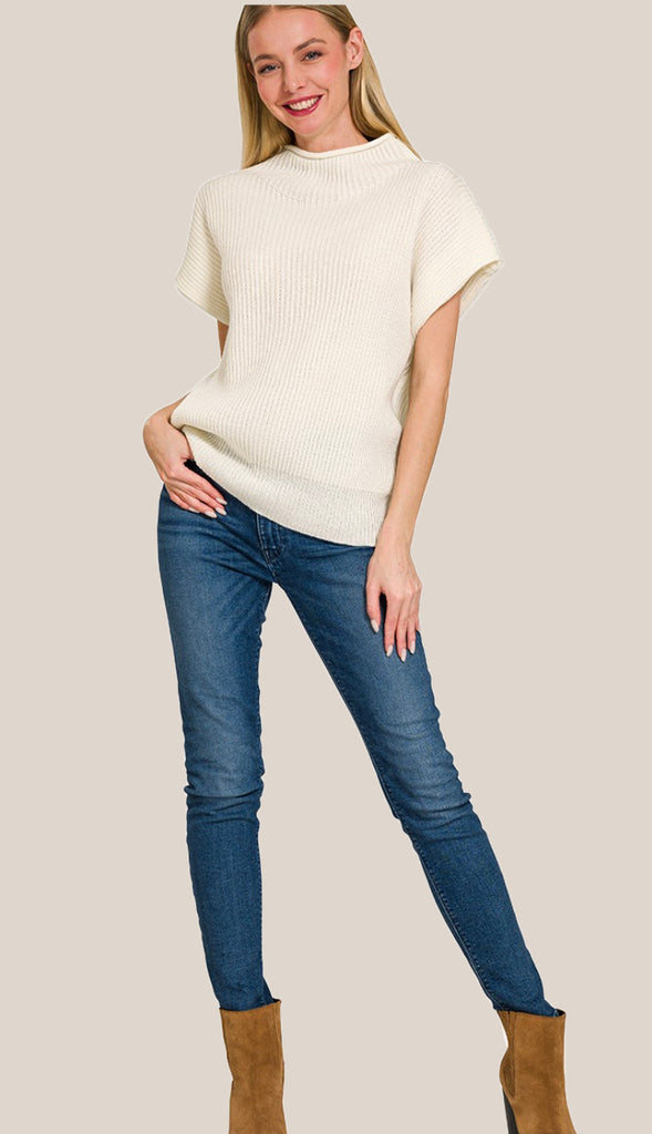 Sophia Mock Neck Sweater- Ivory