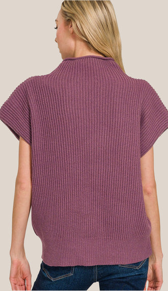 Sophia Mock Neck Sweater- Eggplant