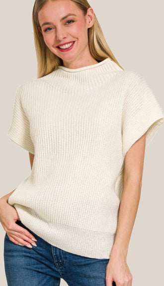 Sophia Mock Neck Sweater- Ivory