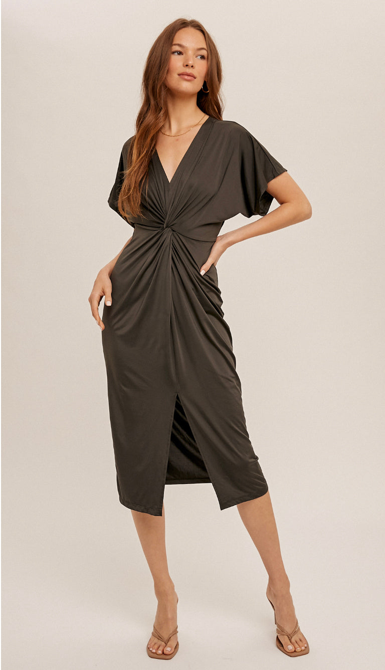 Haley Twist Detail Midi Dress- Slate Grey