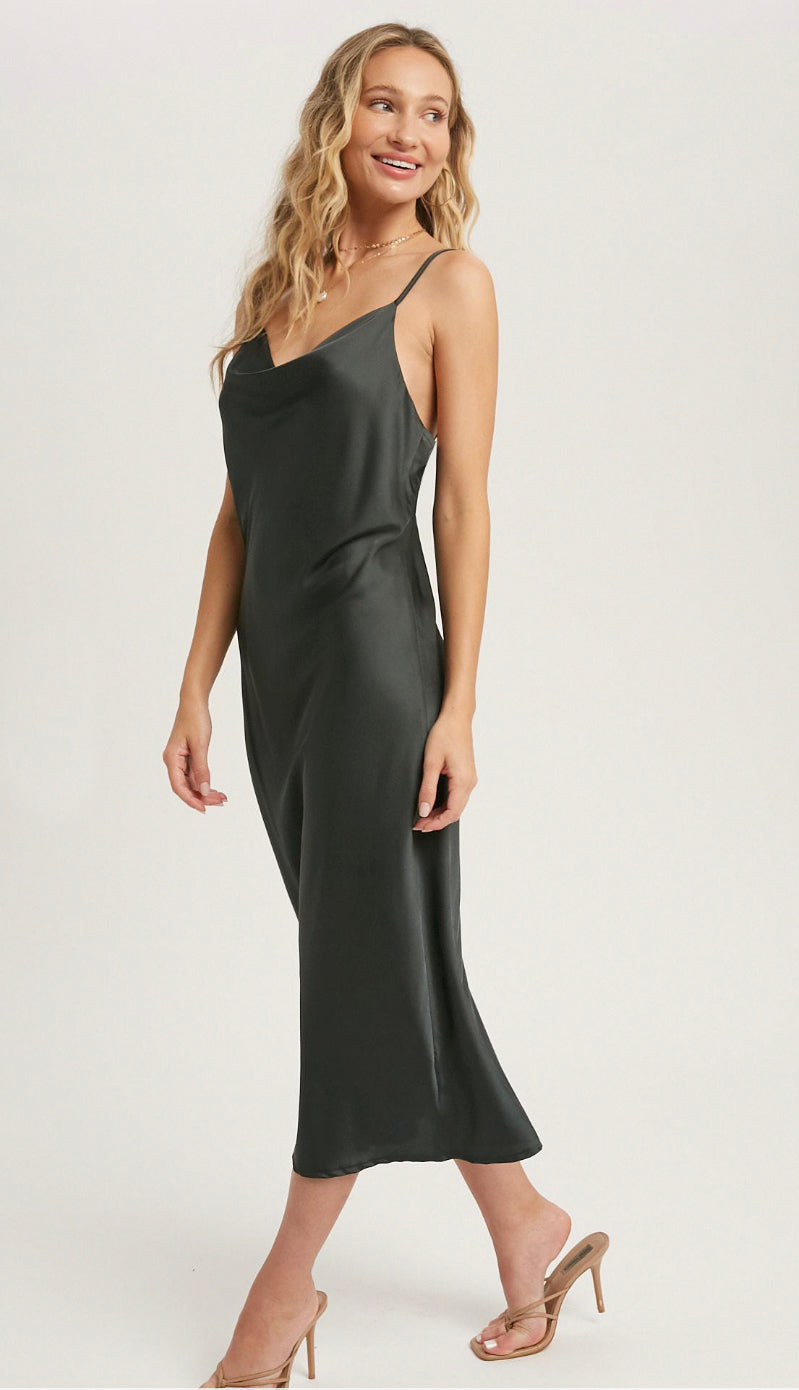 All Yours Satin Midi Slip Dress- Ash Black All Yours Satin Midi Slip Dress- Ash Black