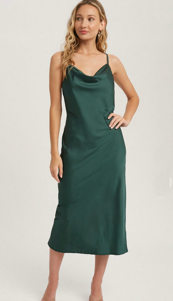 All Yours Satin Midi Slip Dress- Ash Black