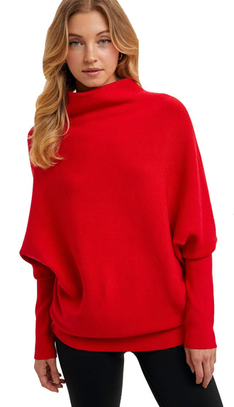 Be Mine Slouch Neck Dolman Pullover- Red