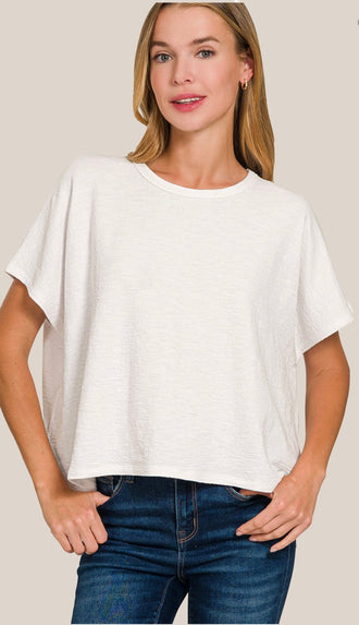 Cotton Slub Oversized Tee- Off White