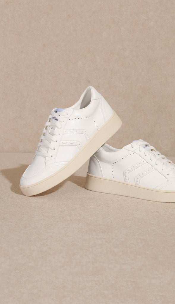 Braided Detail Leather Sneakers- White