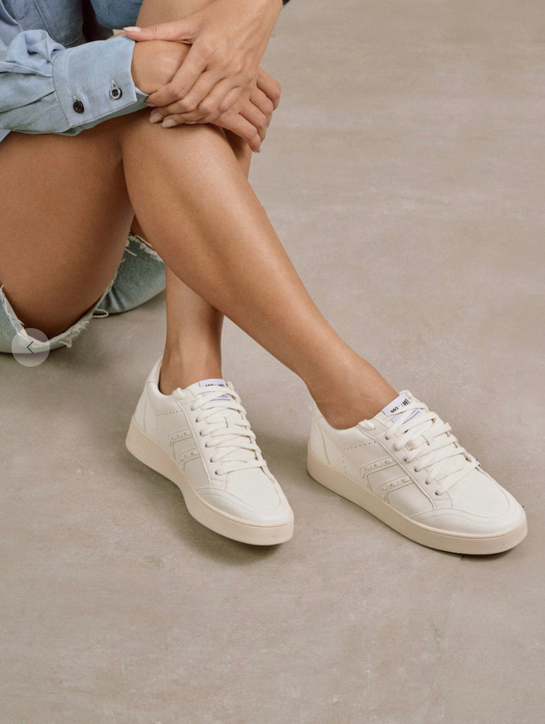Braided Detail Leather Sneakers- White