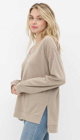 Carmen Soft V Neck Lightweight Sweater- Olive