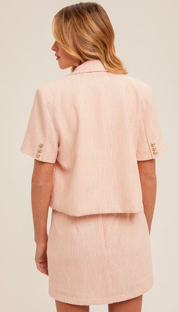 Priscilla Tweed Textured Crop Blazer- Strawberry Pink