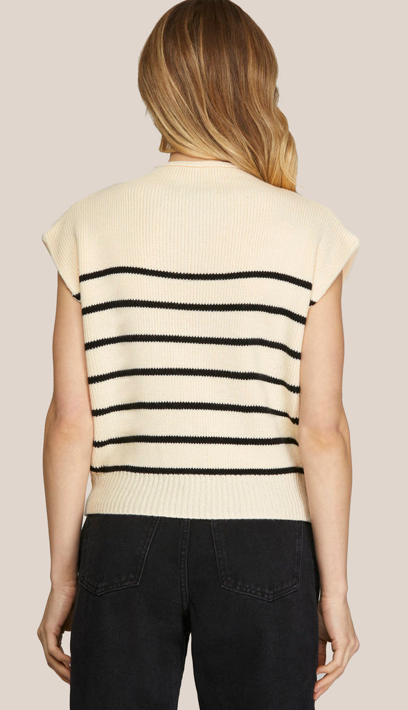 Maggie Mock Neck Stripe Sweater Top- Cream