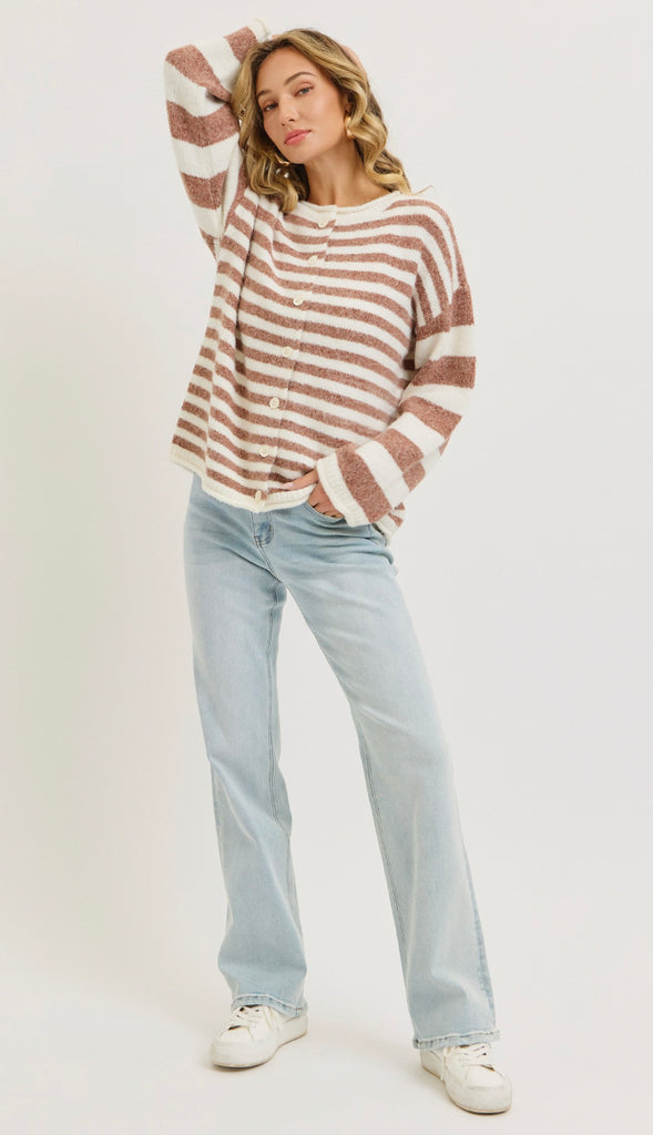 Everyday Relaxed Striped Cardigan- Blue