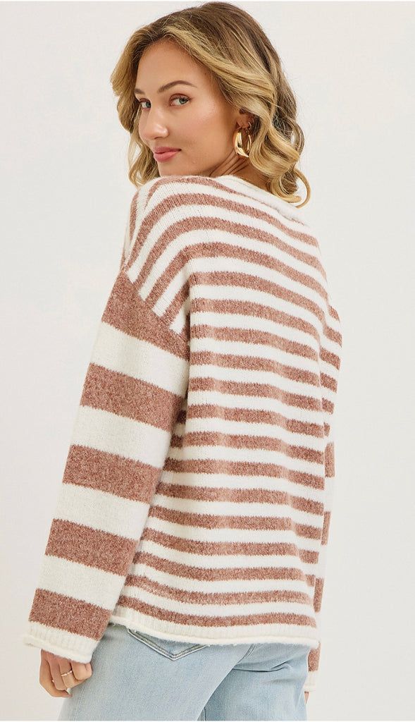 Everyday Relaxed Striped Cardigan- Blue