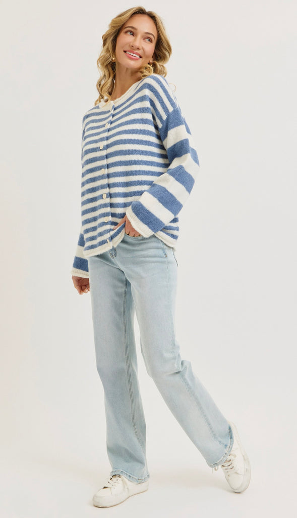 Everyday Relaxed Striped Cardigan- Cinnamon