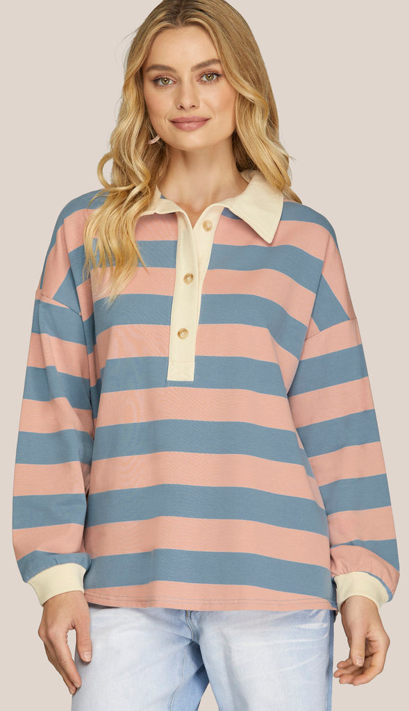 Prepping My Day Striped Top- Rose/Blue