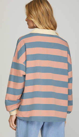 Prepping My Day Striped Top- Rose/Blue