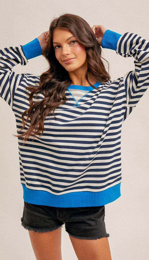 Free People Dupe Stripe Oversized Sweatshirt- Cotton Candy Pink