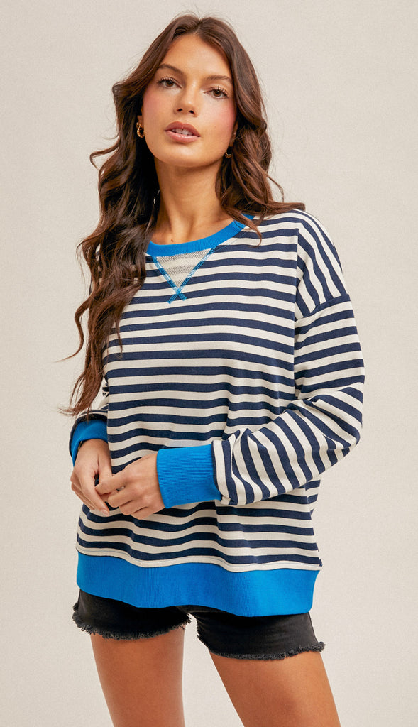 Free People Dupe Stripe Oversized Sweatshirt- Cotton Candy Pink