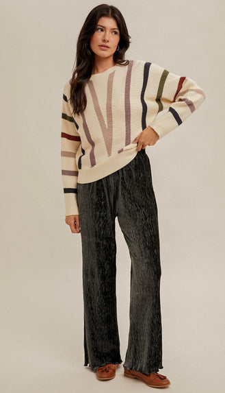 Lucy Multi Stripe Dolman Sweater- Cream