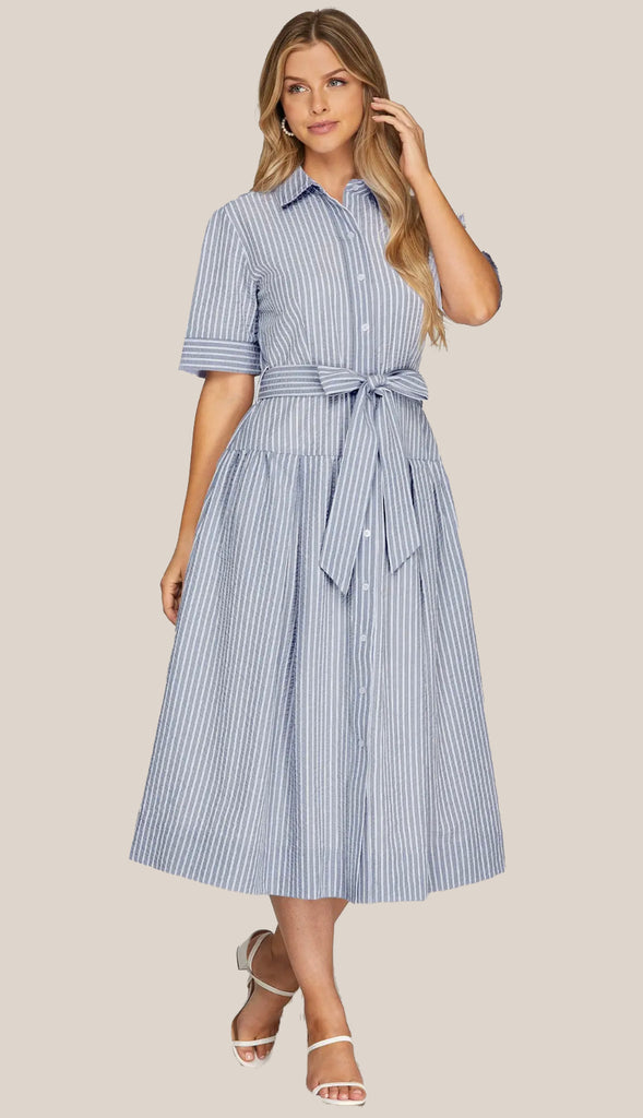 Skye Button Down Midi Dress- Lt. Blue