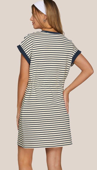 Everyday Stroll Striped Knit Dress- Navy