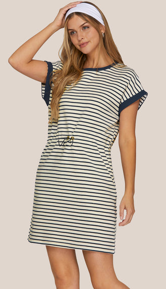 Everyday Stroll Striped Knit Dress- Navy