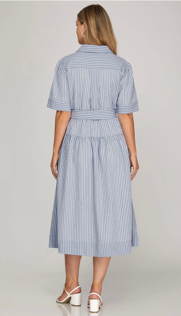 Skye Button Down Midi Dress- Lt. Blue