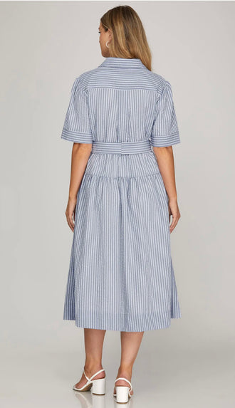 Skye Button Down Midi Dress- Lt. Blue