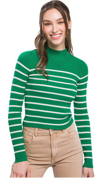 Jacie Striped Ribbed Top- Green