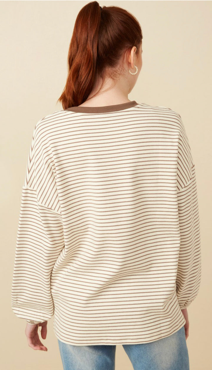 Everyday Gal Stripe Pocket Top- Taupe