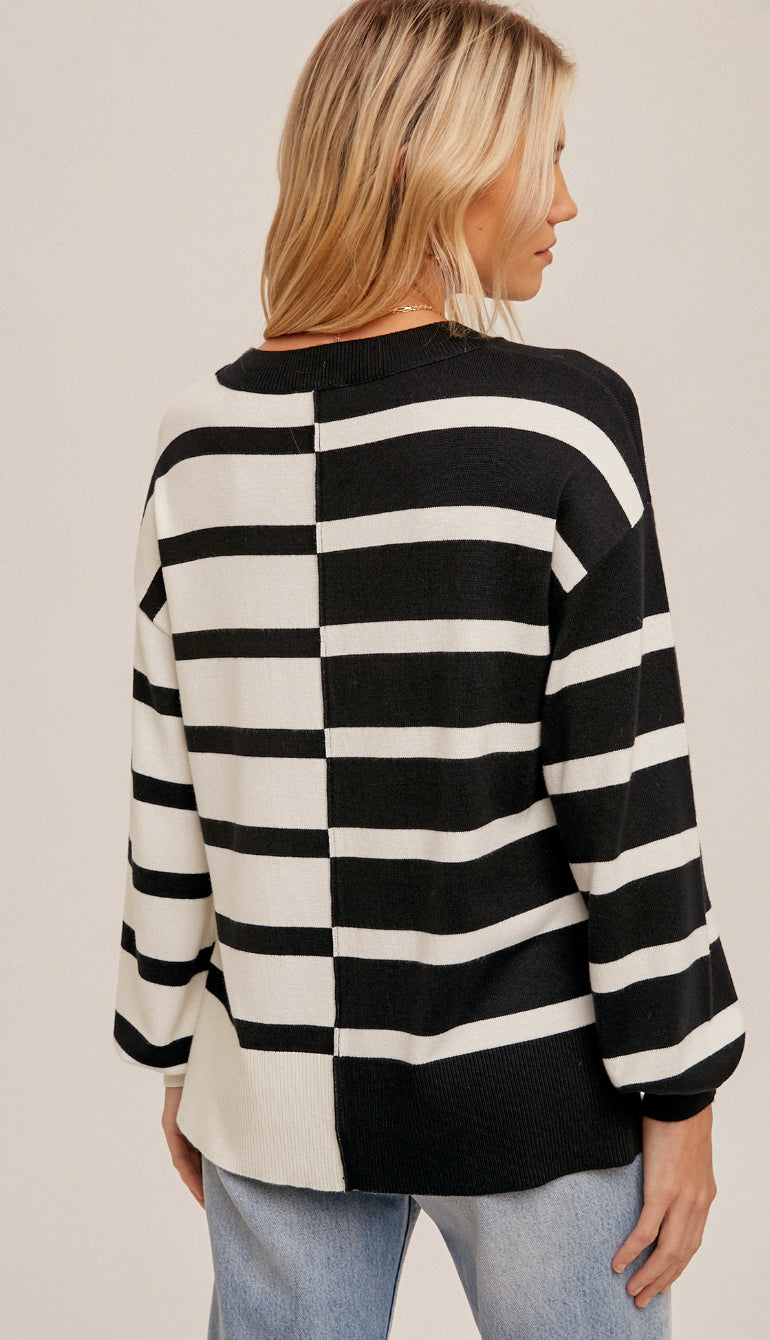 Two Way Street Stripe Sweater- Grey/Taupe