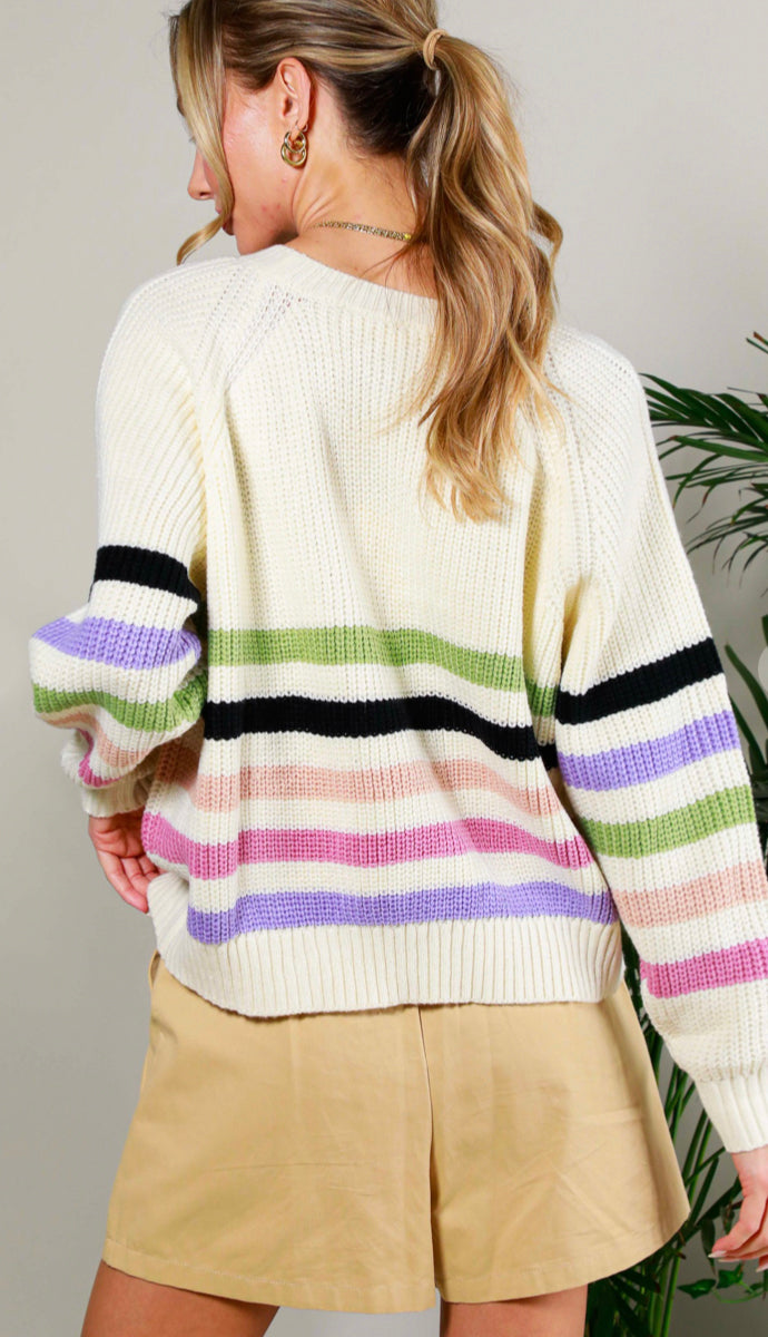 Brighter Days Ahead Stripe Sweater- Cream/Multi