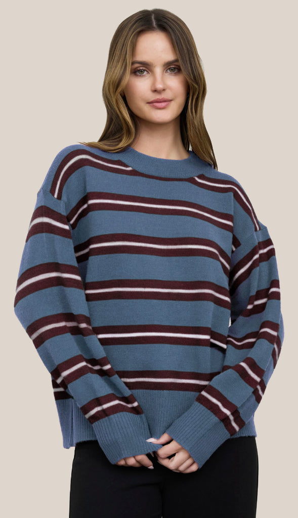 Clara Stripe Crewneck- Green/Navy