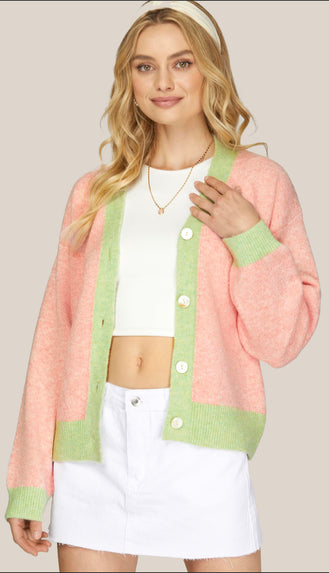 Watermelon Sugar Sweater Cardigan- Pink