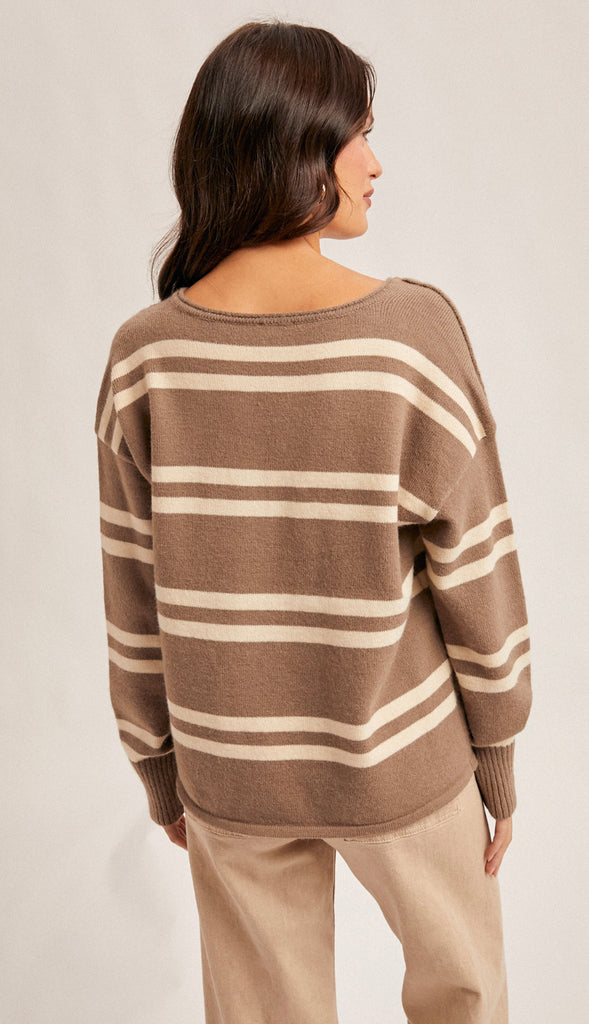 Coffee Date Striped Sweater- Mocha/Cream