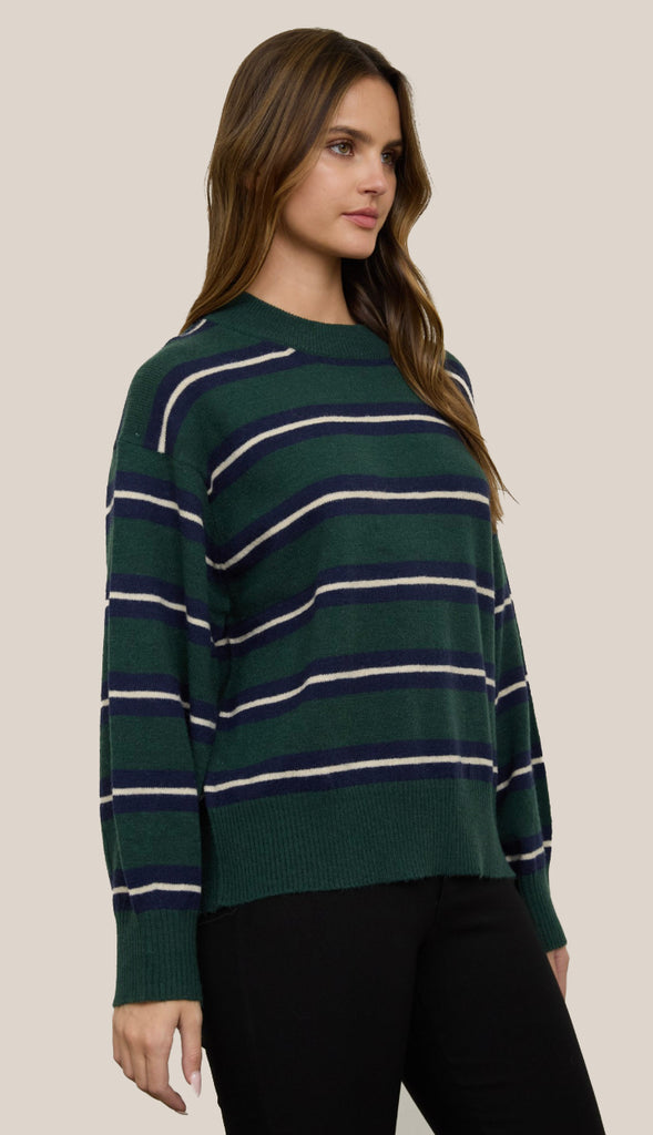 Clara Stripe Crewneck- Dusty Blue/Brown