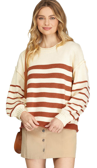 Brooke Striped Sweater- Cinnamon