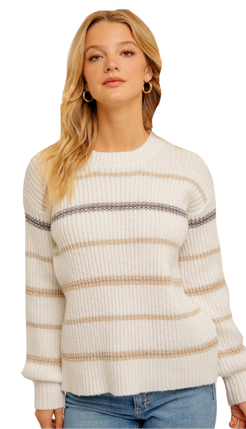 Sasha Multi Color Stripe Sweater- Ivory