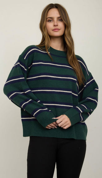 Clara Stripe Crewneck- Green/Navy