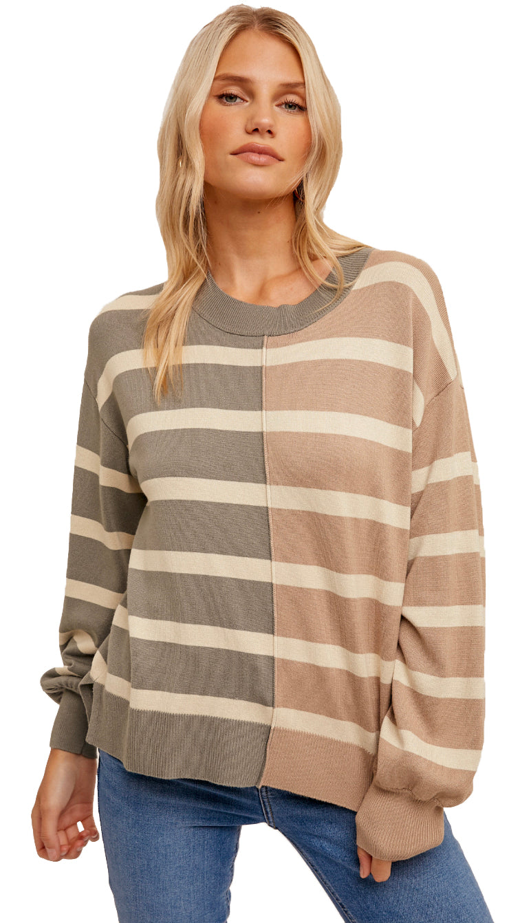Two Way Street Stripe Sweater- Grey/Taupe