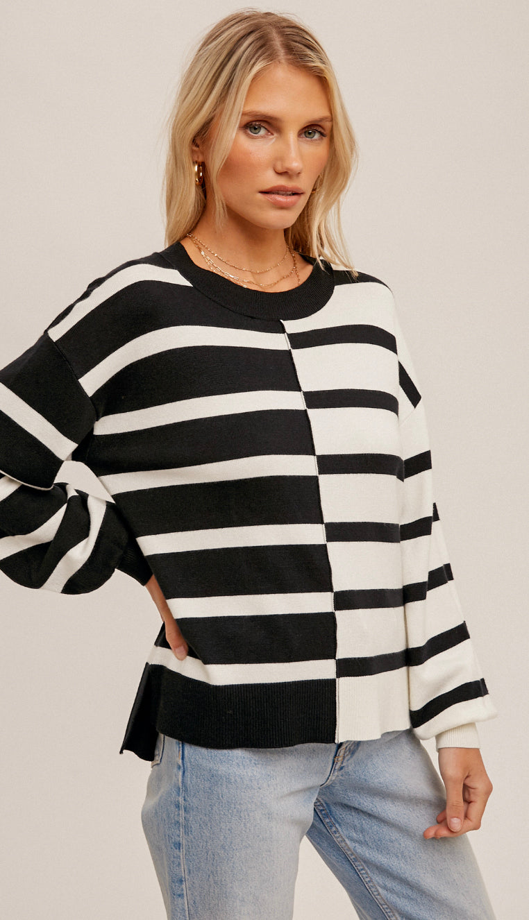 Two Way Street Stripe Sweater- Black/White