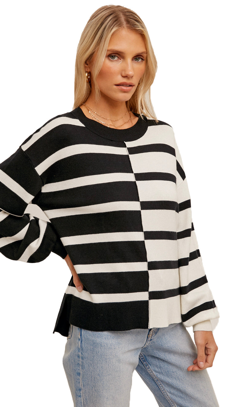 Two Way Street Stripe Sweater- Black/White