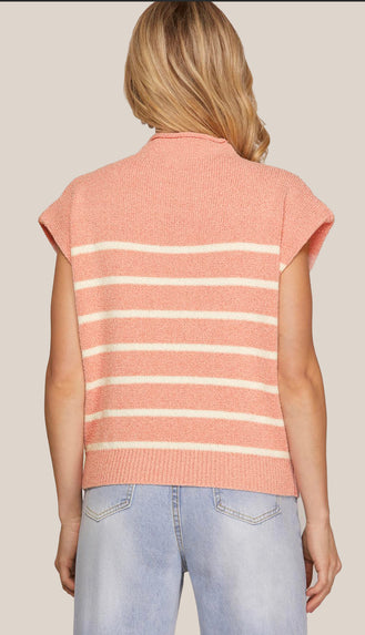 Claret Mock Neck Striped Sweater Top- Rose