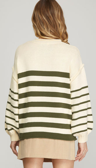 Brooke Striped Sweater- Olive