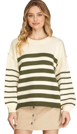 Brooke Striped Sweater- Olive