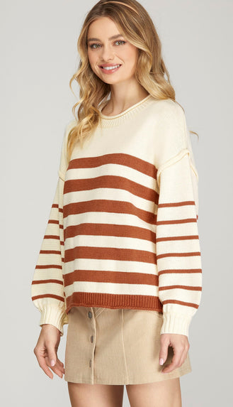 Brooke Striped Sweater- Cinnamon