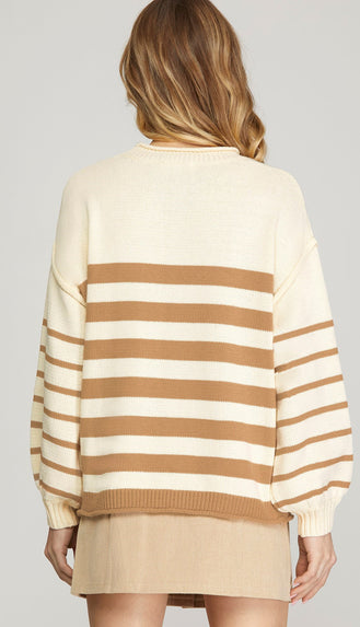 Brooke Striped Sweater- Taupe