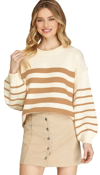 Brooke Striped Sweater- Taupe