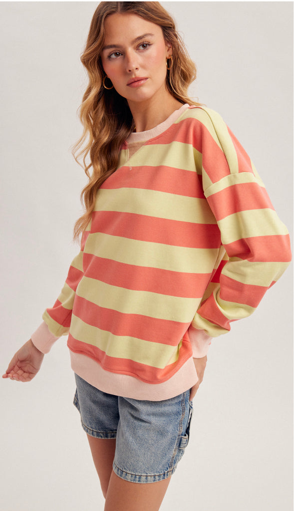 Sunday Funday Color Block Stripe Sweatshirt- Blueberry Pink
